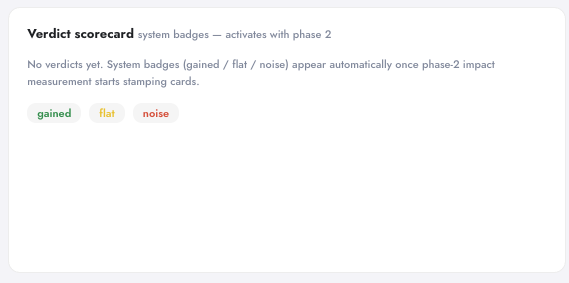 Second Verdict scorecard empty state in Digenio AI v2 SmartChange — verdicts arrive as change history deepens